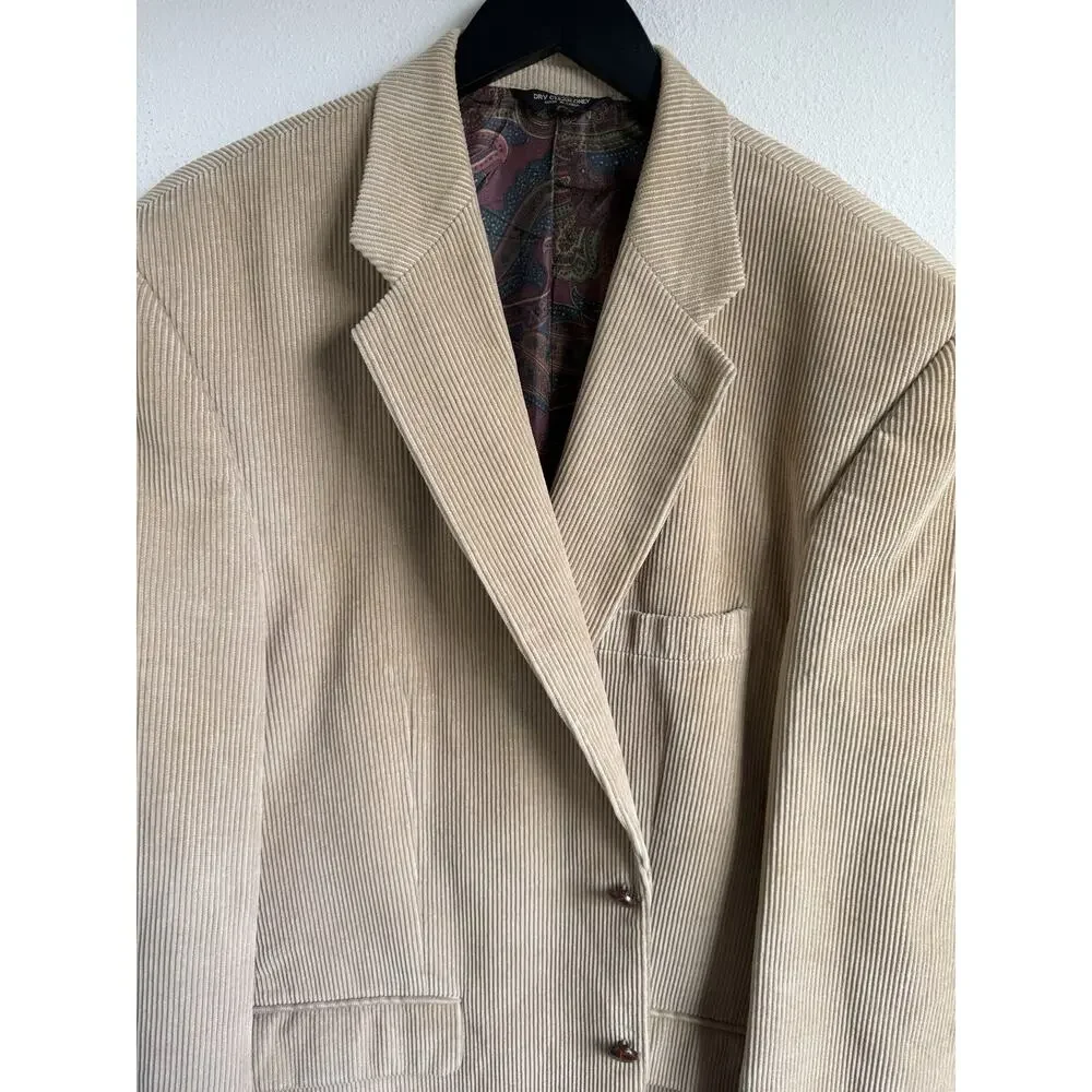 VTG Lauren Ralph Lauren Men's Blazer Corduroy 44L Tan Jacket Paisley Lining